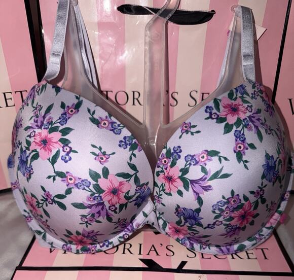 Victoria's Secret Other - Victorias Secret Push Up Bra Purple Satin Floral 34DD